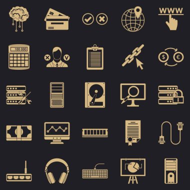 Bilgisayar sunucu Icons set, basit tarzı