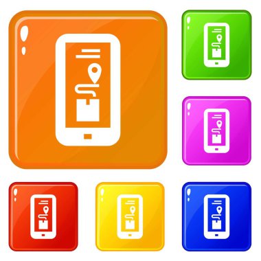 Smartphone parça teslim kutusu simgeler vektör renk ayarla