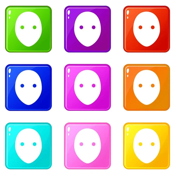 Hockey goalkeeper helmet icons set 9 color collection — Stock Vector