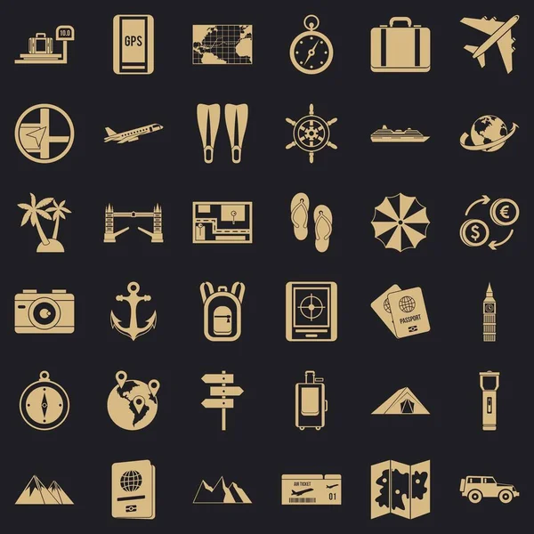Natureza conjunto de ícones de viagem, estilo simples — Vetor de Stock