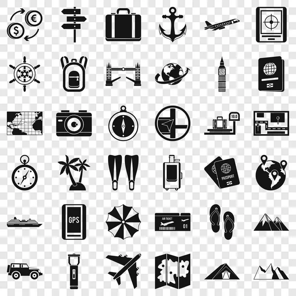 Travel icons set, simple style — Stock Vector