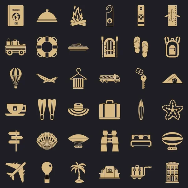 Ensemble d'icônes de voyage en été, style simple — Image vectorielle