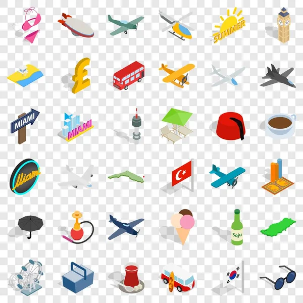 Travel time icons set, isometric style — Stock Vector