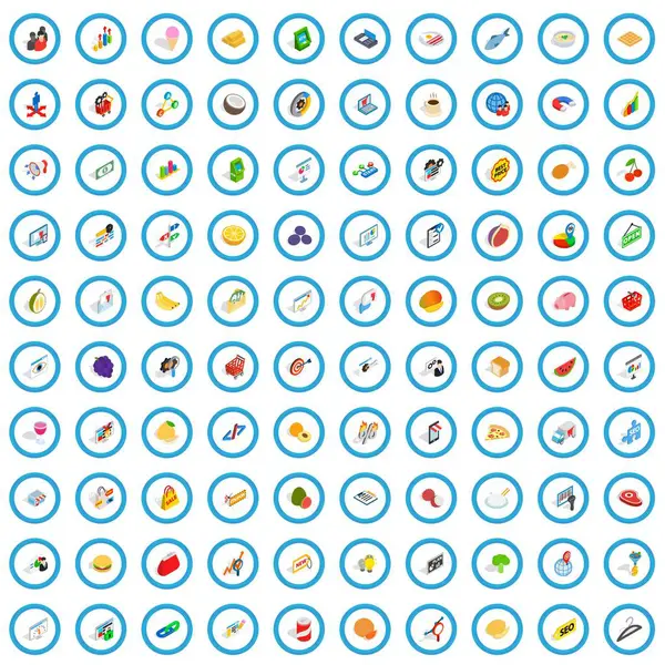 100 маркетингових піктограм, ізометричний 3d стиль — стоковий вектор