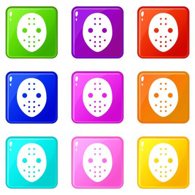 Hokey kalecisi kask simgeler 9 renk koleksiyonu ayarla