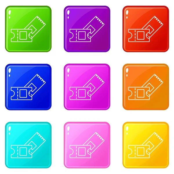 Ice hockey ticket icons set 9 color collection — Stock Vector