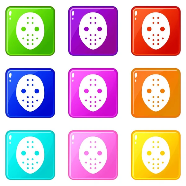 Hokey kalecisi kask simgeler 9 renk koleksiyonu ayarla