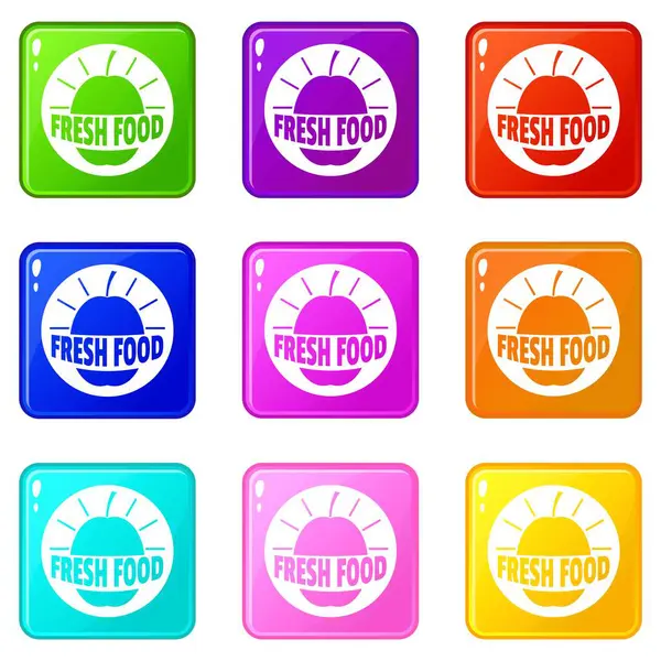 Nuevos iconos de alimentos frescos conjunto 9 colección de colores — Vector de stock