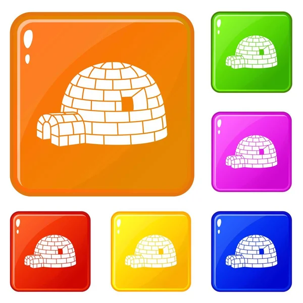 Esquimal iglú iconos conjunto vector de color — Archivo Imágenes Vectoriales