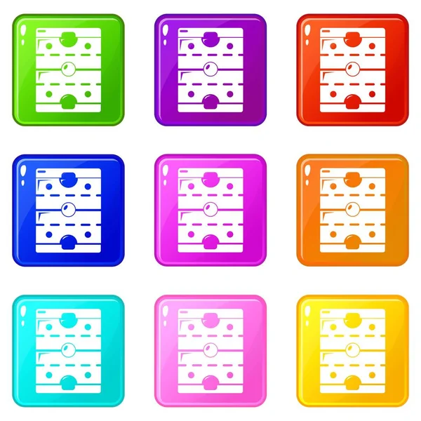 Hockey ice field icons set 9 color collection — Stock Vector