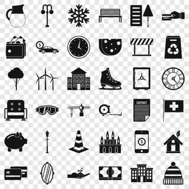 Zengin villa Icons set, basit tarzı