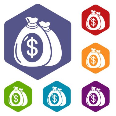 Altı yüzlü para çantası simgeler vektör