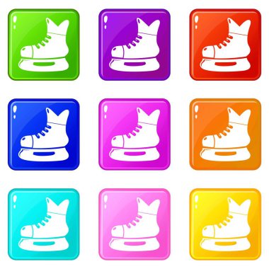 Buz hokey paten simgeler 9 renk koleksiyonu ayarla