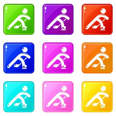 Hokey oyuncu simgeleri 9 renk koleksiyonu ayarla