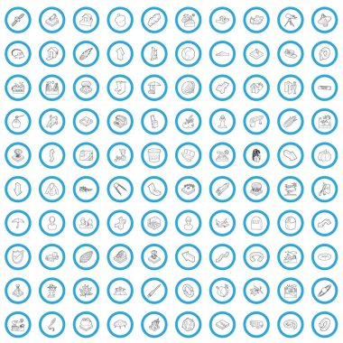 100 meteorolojik Icons set, anahat stili