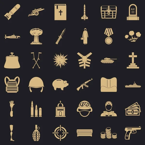 Conjunto de iconos del ejército de guerra, estilo simple — Vector de stock