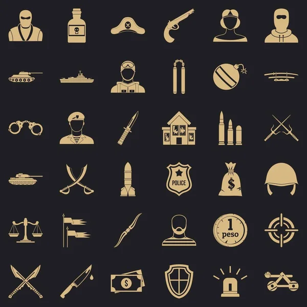 Conjunto de iconos de arma policial, estilo simple — Archivo Imágenes Vectoriales