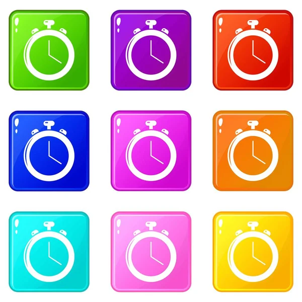 Stopwatch pictogrammen instellen 9 kleur collectie — Stockvector