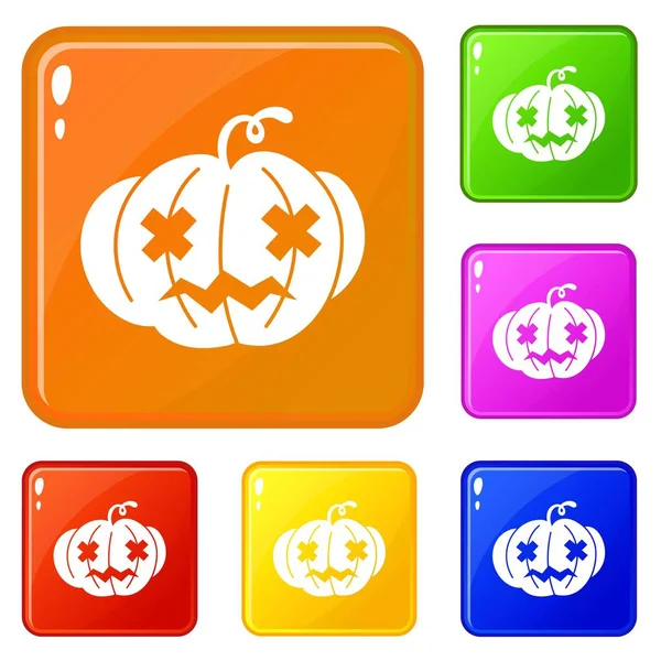 Halloween zucca icone impostare il colore vettoriale — Vettoriale Stock