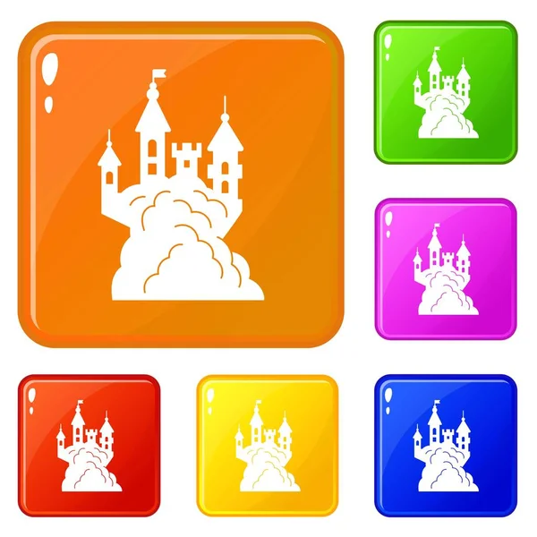 Scary halloween castillo iconos conjunto vector de color — Archivo Imágenes Vectoriales