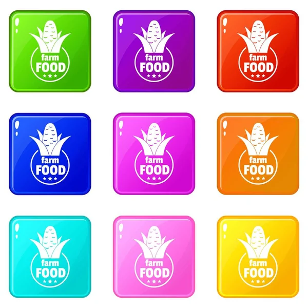 Granja alimentos iconos conjunto 9 colección de colores — Vector de stock