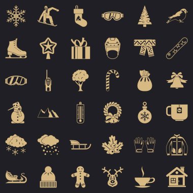 Kış mitten Icons set, basit tarzı