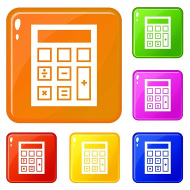 Hesap makinesi lab kabı simgeler vektör renk ayarla
