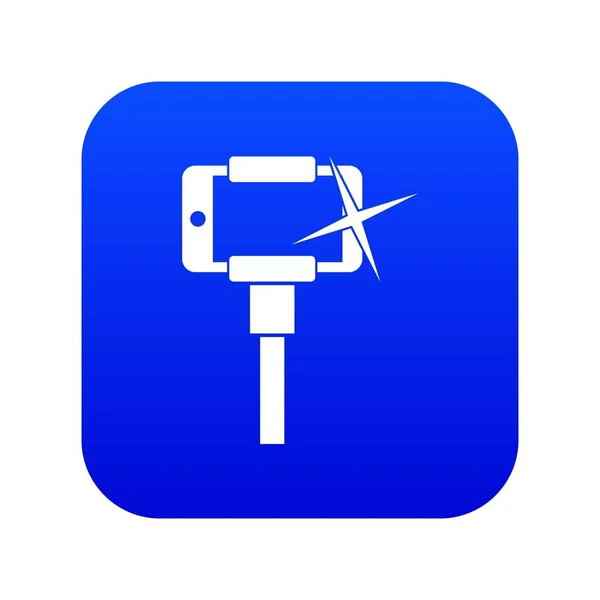 Taking pictures on smartphone on selfie stick icon digital blue — Stock Vector
