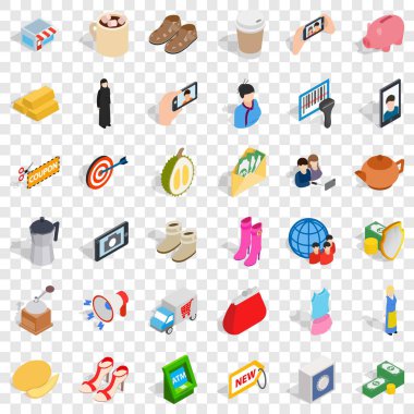 Kadın Icons set, izometrik stili