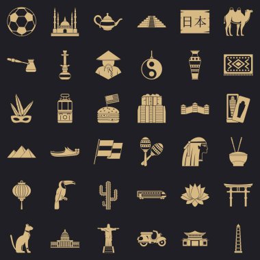 Dünya Turizm Icons set, basit tarzı