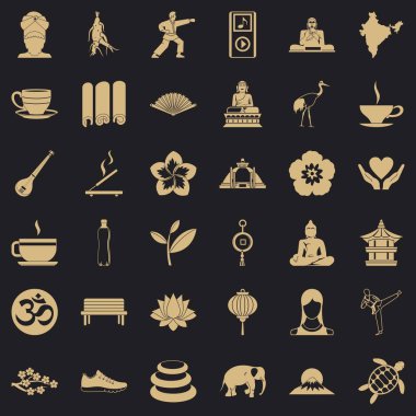Yoga muska Icons set, basit tarzı