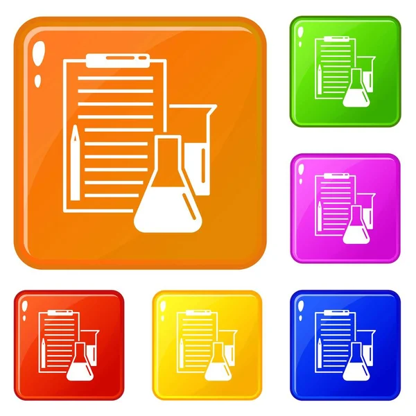 Lista de comprobación química iconos de laboratorio conjunto vector de color — Vector de stock