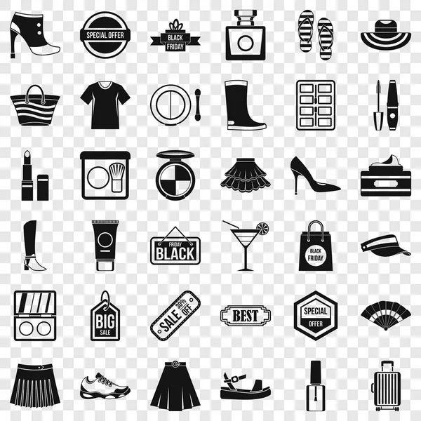 Woman shopping icons set, simple style — Stock Vector