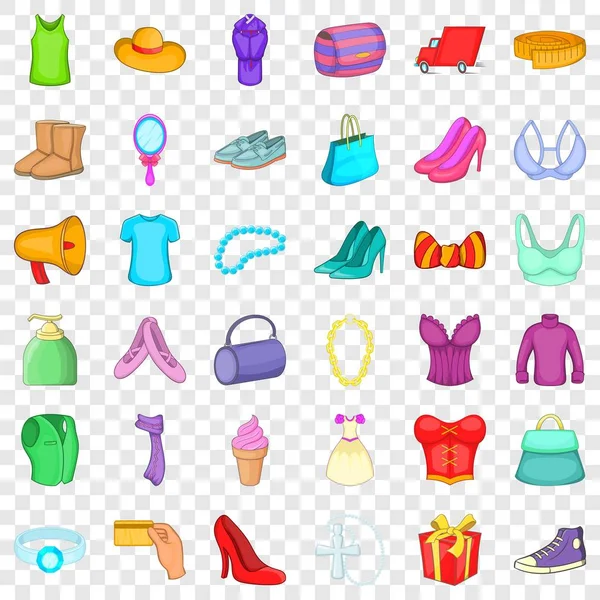 Woman shopping icons set, cartoon style — Stock Vector