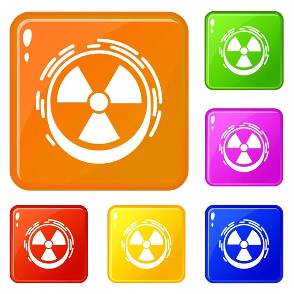 Ακτινοβολία σημάδι εικονίδια Ορίστε χρώμα διάνυσμα — Διανυσματικό Αρχείο