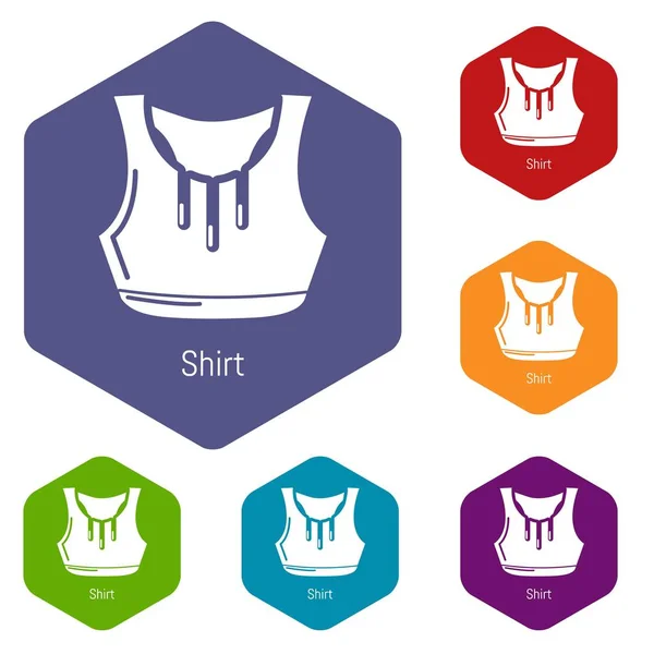 Γυμναστήριο πουκάμισο γυναικών εικονίδια διάνυσμα hexahedron — Διανυσματικό Αρχείο