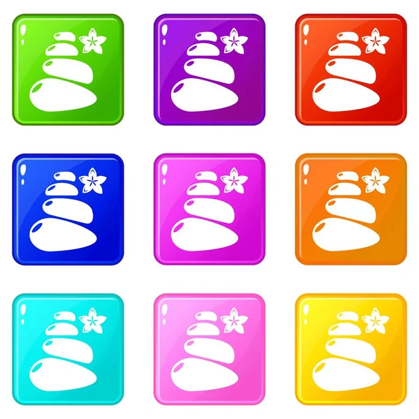 Spa Balance Steine Icons Set 9 Farben Kollektion — Stockvektor