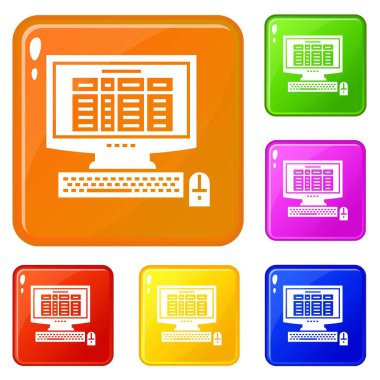 Finans hesap makinesi simge kümesi vektör renk