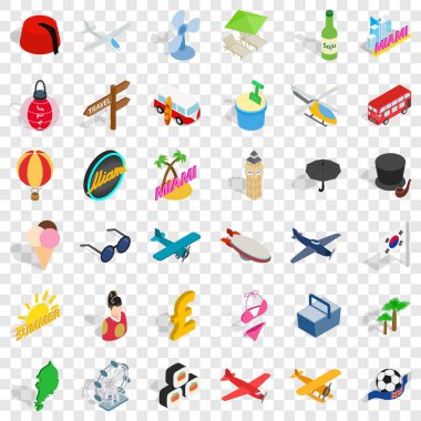 İyi seyahat Icons set, izometrik stili