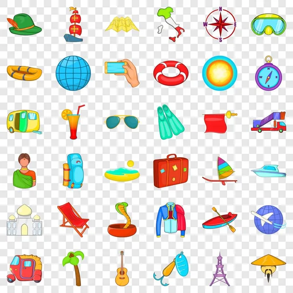 Travel in summer icons set, cartoon style — Stock Vector