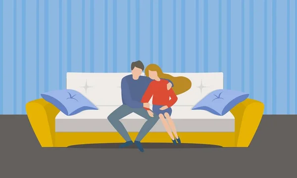 Family couple on sofa concept banner, flat style — Stock Vector