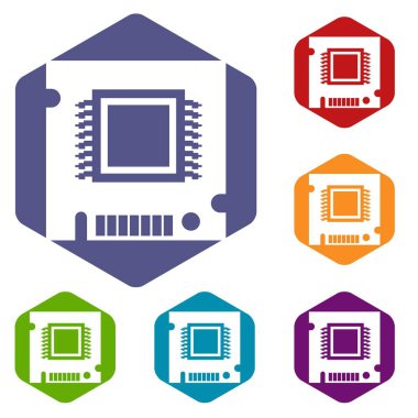 Entegre mikroçip simgeler vektör altı yüzlü