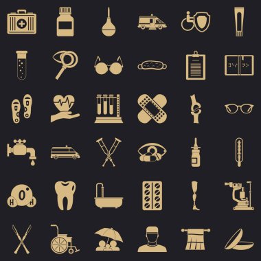 Engelli bakım Icons set, basit tarzı