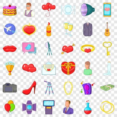 İyi düğün simgeler ayarla, tarzı çizgi film