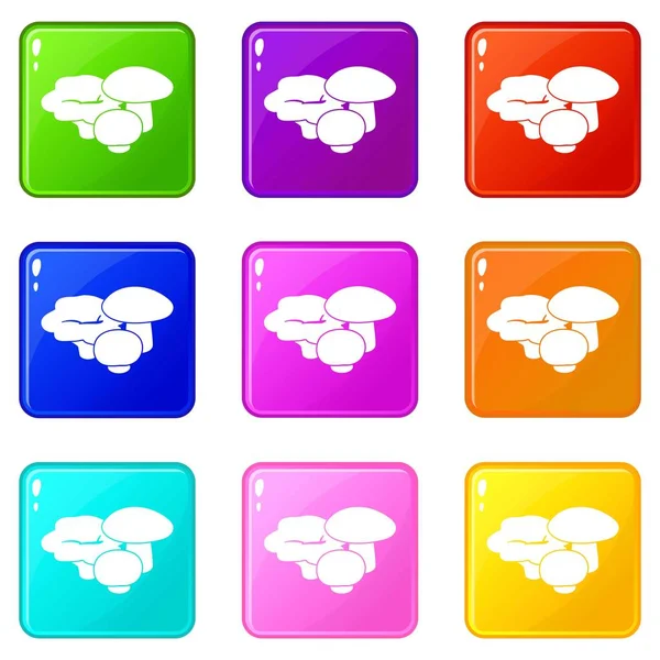 Mantar simgeler 9 renk koleksiyonu ayarla