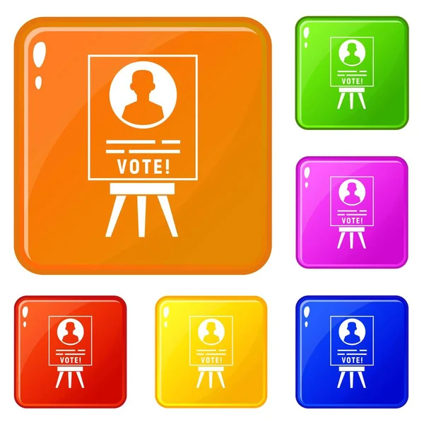 Le icone dello stand elettorale dei candidati impostano il colore vettoriale — Vettoriale Stock