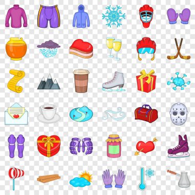 Kış sezonu simgeler ayarla, tarzı çizgi film