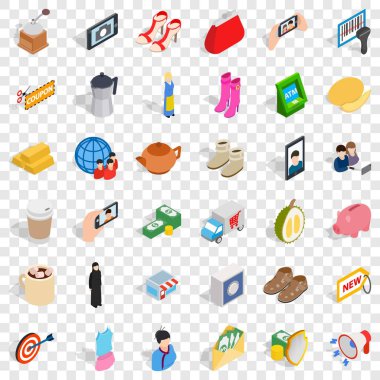Kadın gıda Icons set, izometrik stili