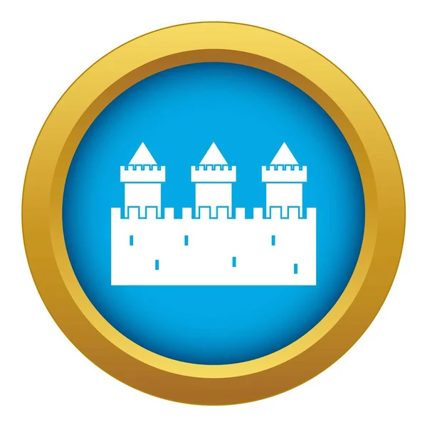 Medieval pared y torres icono azul vector aislado — Vector de stock
