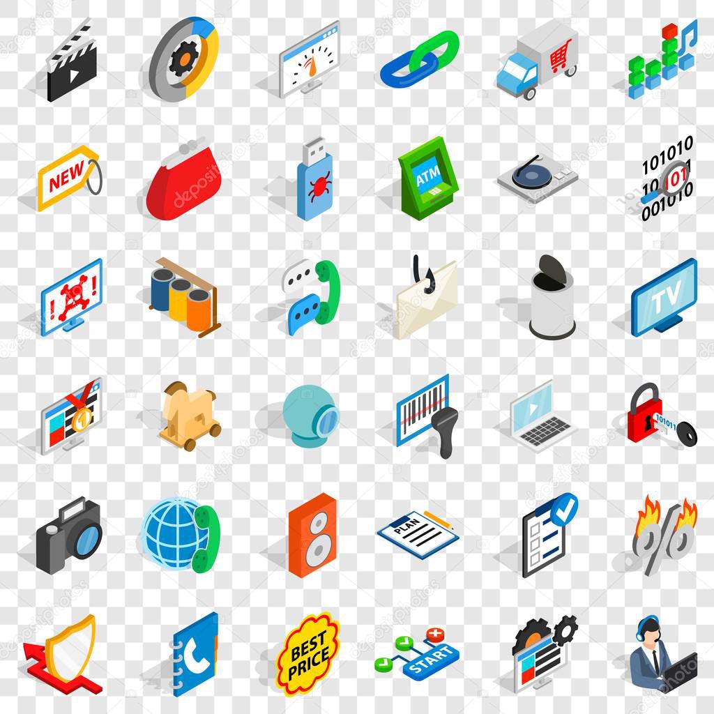 WWW design icons set. Isometric style of 36 www design vector icons for web for any design